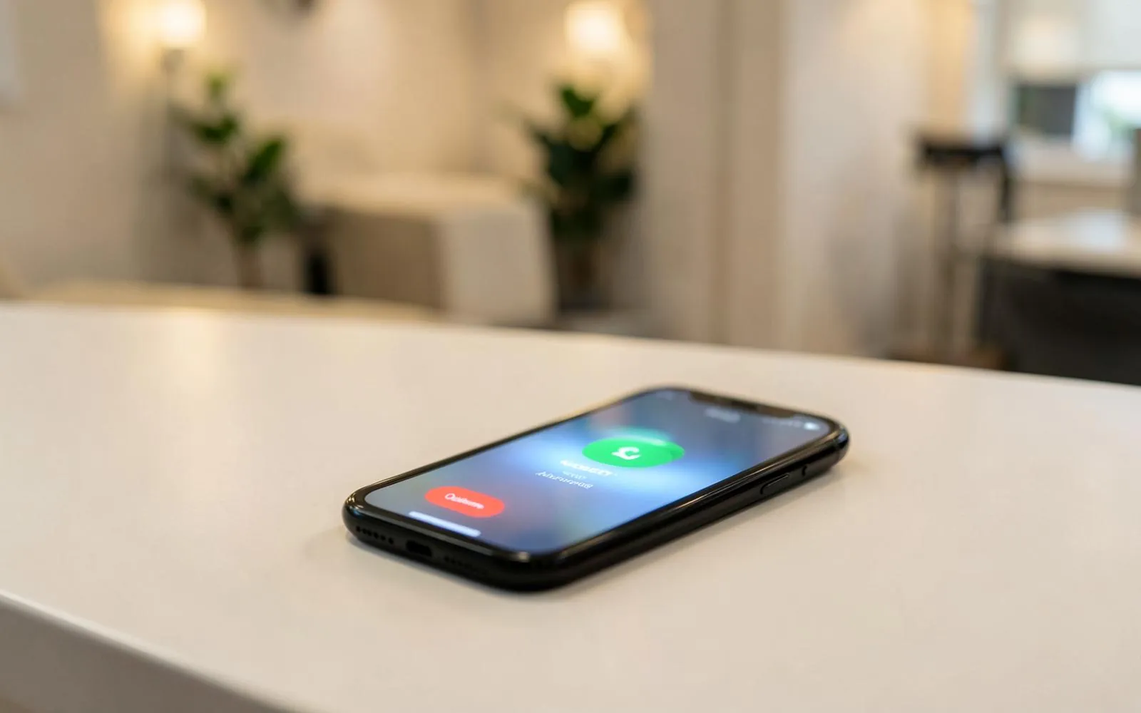 Missed call notification on a smartphone screen beside a med spa desk